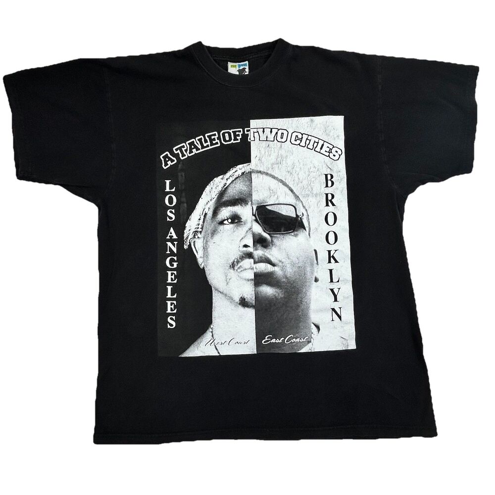 Vintage A Tales Of Two Cities Biggie Smalls 2Pac Rap Hip Hop Shirt 2XL Black